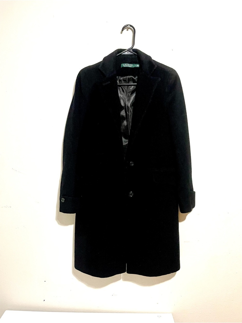 Lauren Ralph Lauren Womens Black Wool Blend Long Pea Coat Size 4 Lined